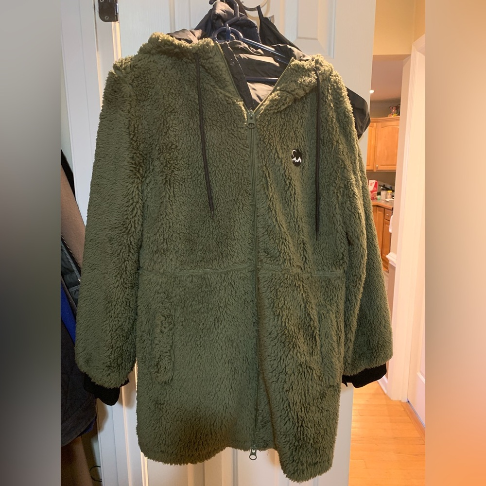 Zyia Sherpa Teddy Zip Up Jacket - Olive Green